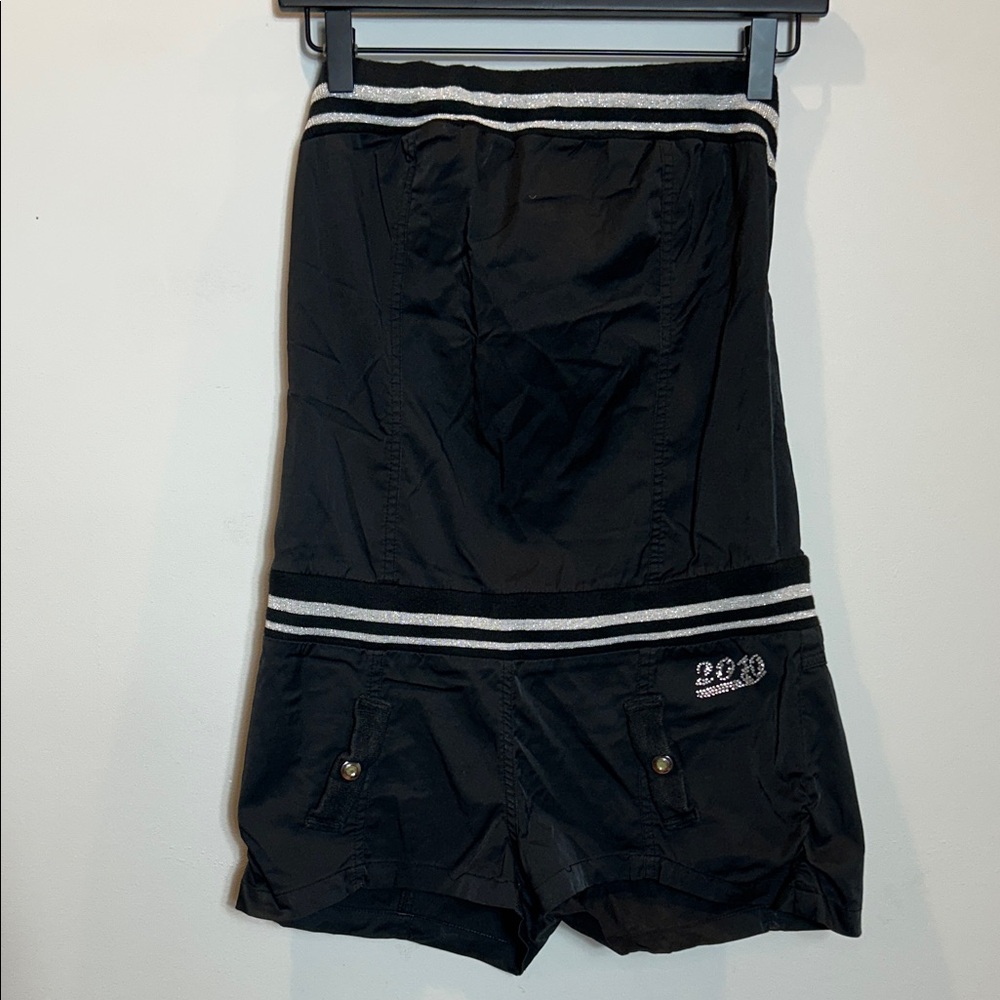 Y2K 2010 Black Mini Jumpsuit with White Accents